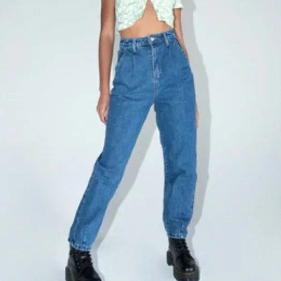 PRINCESS POLLY Balloon Leg Distressed Denim Size 2 Jeans - Picture 1 of 16